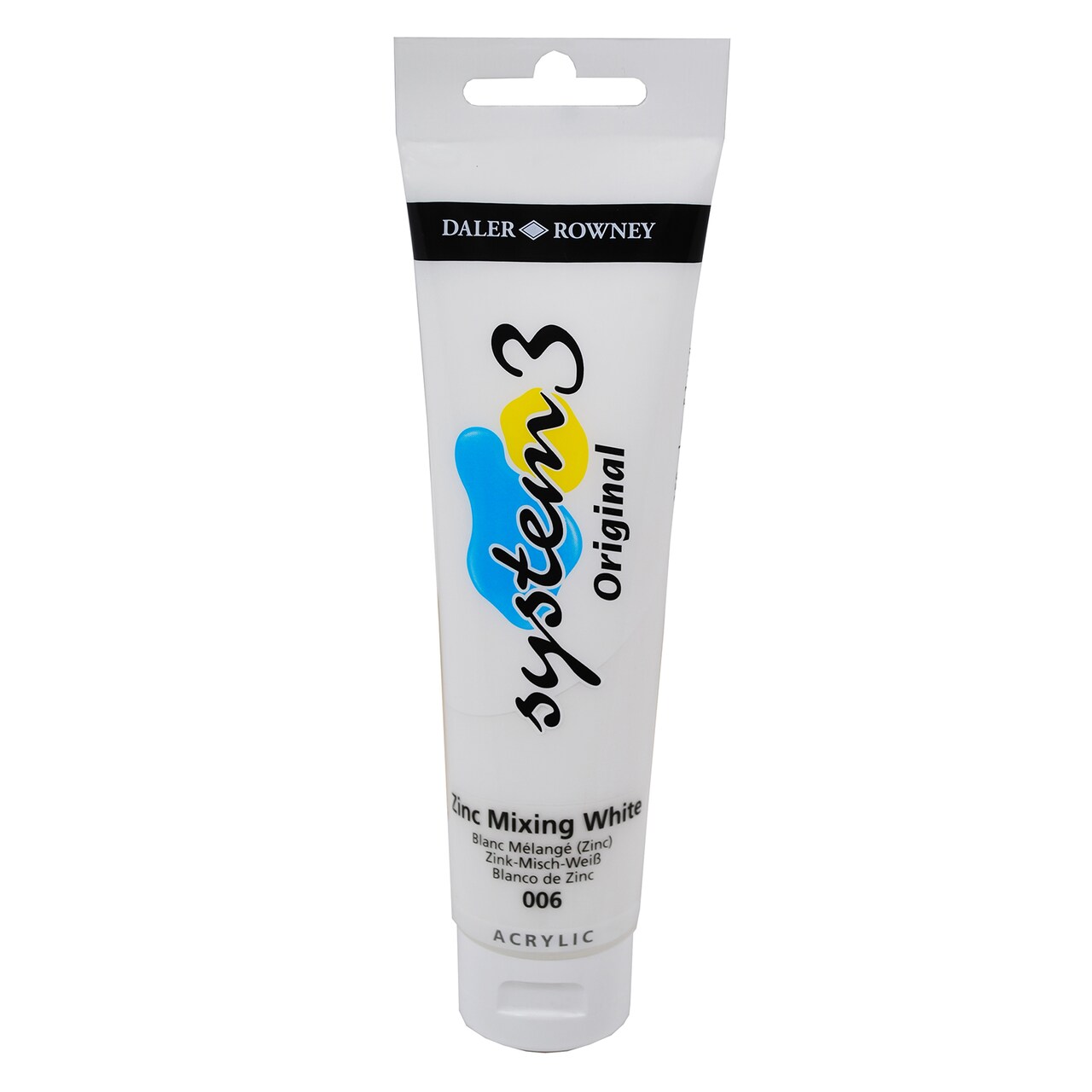 Daler-Rowney Original System 3 Acrylic Paint, 150Ml Tube, Zinc Mixing White
